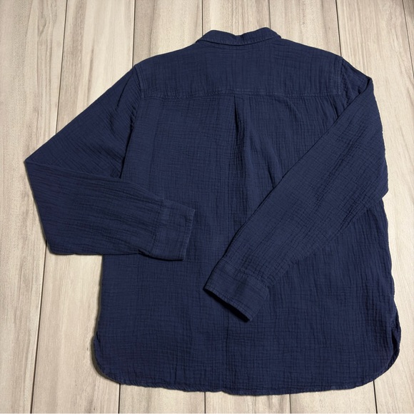 J. Crew Navy Blue 100% Cotton Double Gauze Button Down Shirt Large - Picture 2 of 7